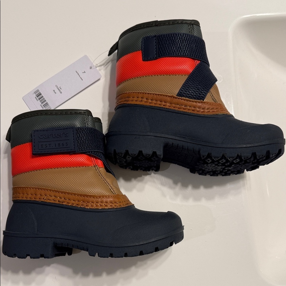 Carter's Kids Colorblock Strap Snow Boots - Olive, Red, Tan - Picture 2 of 8